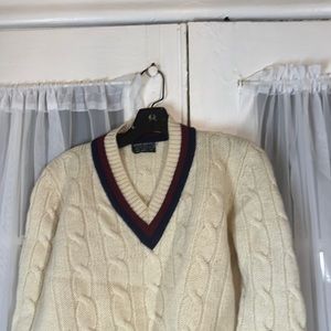 vintage Brooks Brothers Wool Cable Knit Cricket Tennis Ruby Sweater Size Medium